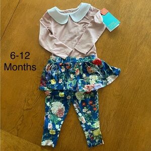 NWT Posh Peanut Carmen Long Sleeve Collared Bodysuit Skirted Legging